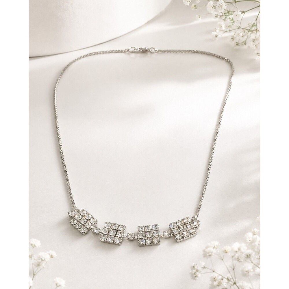 VINTAGE FANCY RHINESTONE STERLING SILVER NECKLACE BAGUETTE ROUND CUT ITALY